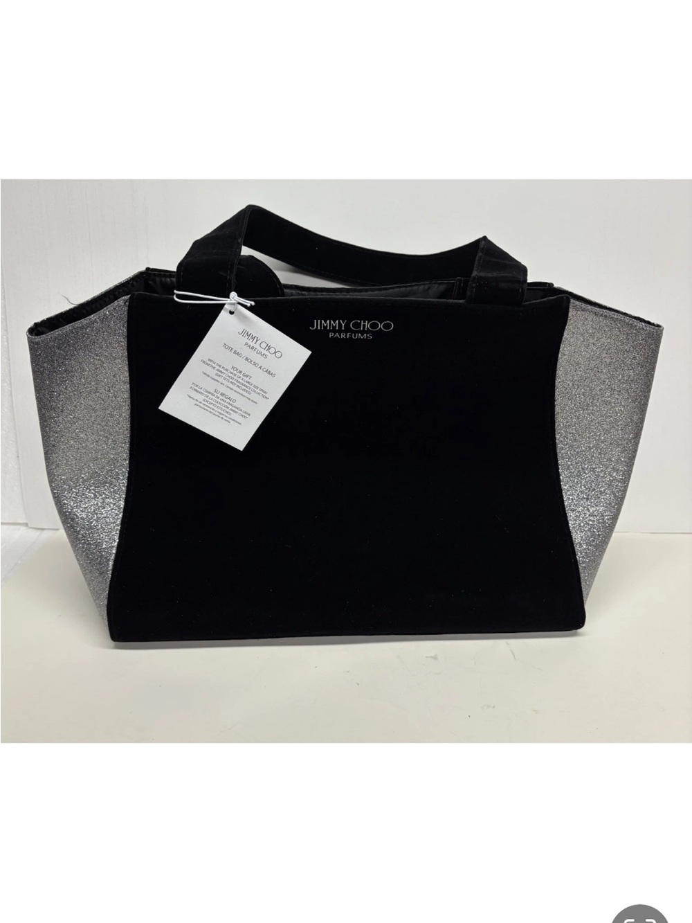 Jimmy Choo Parfums Tote Bag NEW Black Velvet Silver Glitter Overnight Bag - Picture 6 of 14